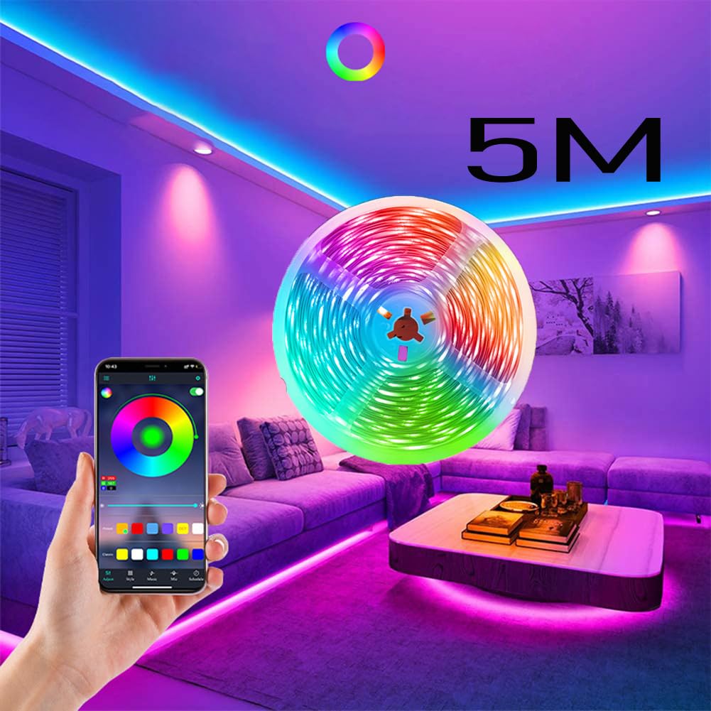 Striscia luminosa a LED con controllo Bluetooth, illuminazione RGB dimmerabile per sincronizzazione musica, telecomando e compatibile con app, ideale per camera da letto e retroilluminazione TV da