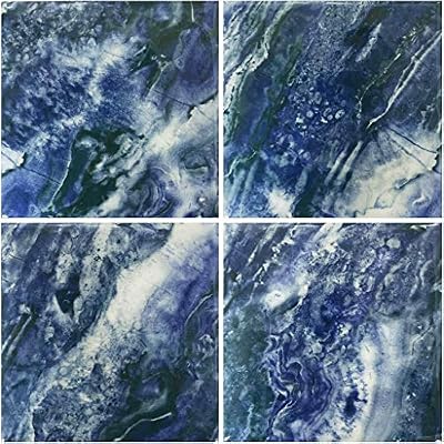 AquaTiles Porcelain Mosaic Tile Marble Persian Blue Swimming Pool Tile Shower Bathroom Waterline Walls 6" x 6" (5 SQ FT)