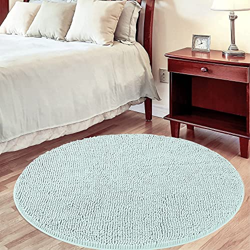 Soft Plush Chenille Round Bathroom And Area Rug, Absorbent Microfiber Bath Mat, Machine Washable, Non-Slip Grip, Quick-Dry, Great For Bath, Shower, Bedroom, Dog Or Door Mat (Spa Blue, 3X3 Foot) #TOP4