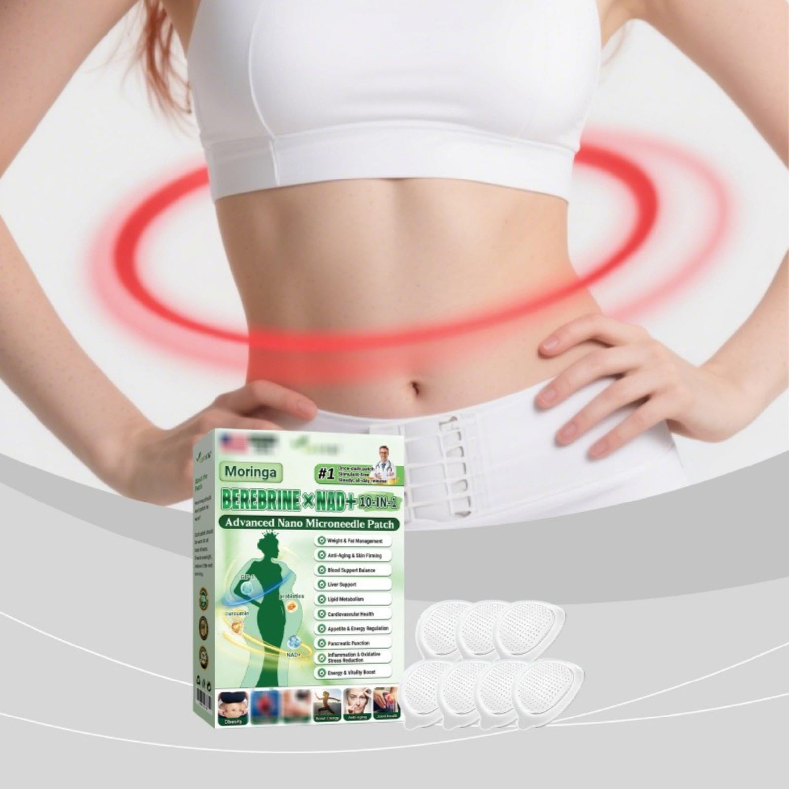 Plaster odchudzający Nano Microneedle, Moringa 10-EN-1, naturalne składniki, plaster wyszczuplający, dla mężczyzn i kobiet