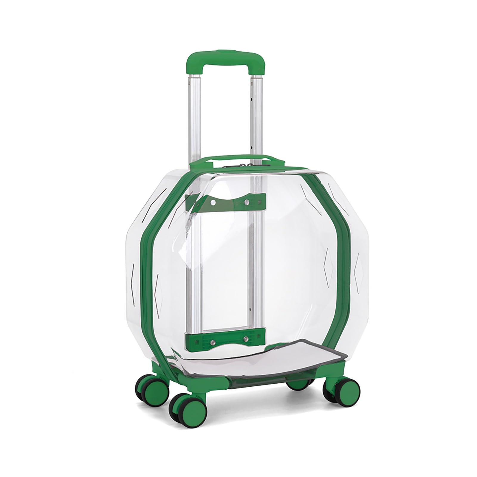 Transportín con Ruedas para Mascotas: Maletín De Viaje Rígido Transparente con Ruedas para Gatos Y Perros Pequeños, Espacioso Y Portátil, con Ruedas De 360° Y Asa Telescópica(Green)
