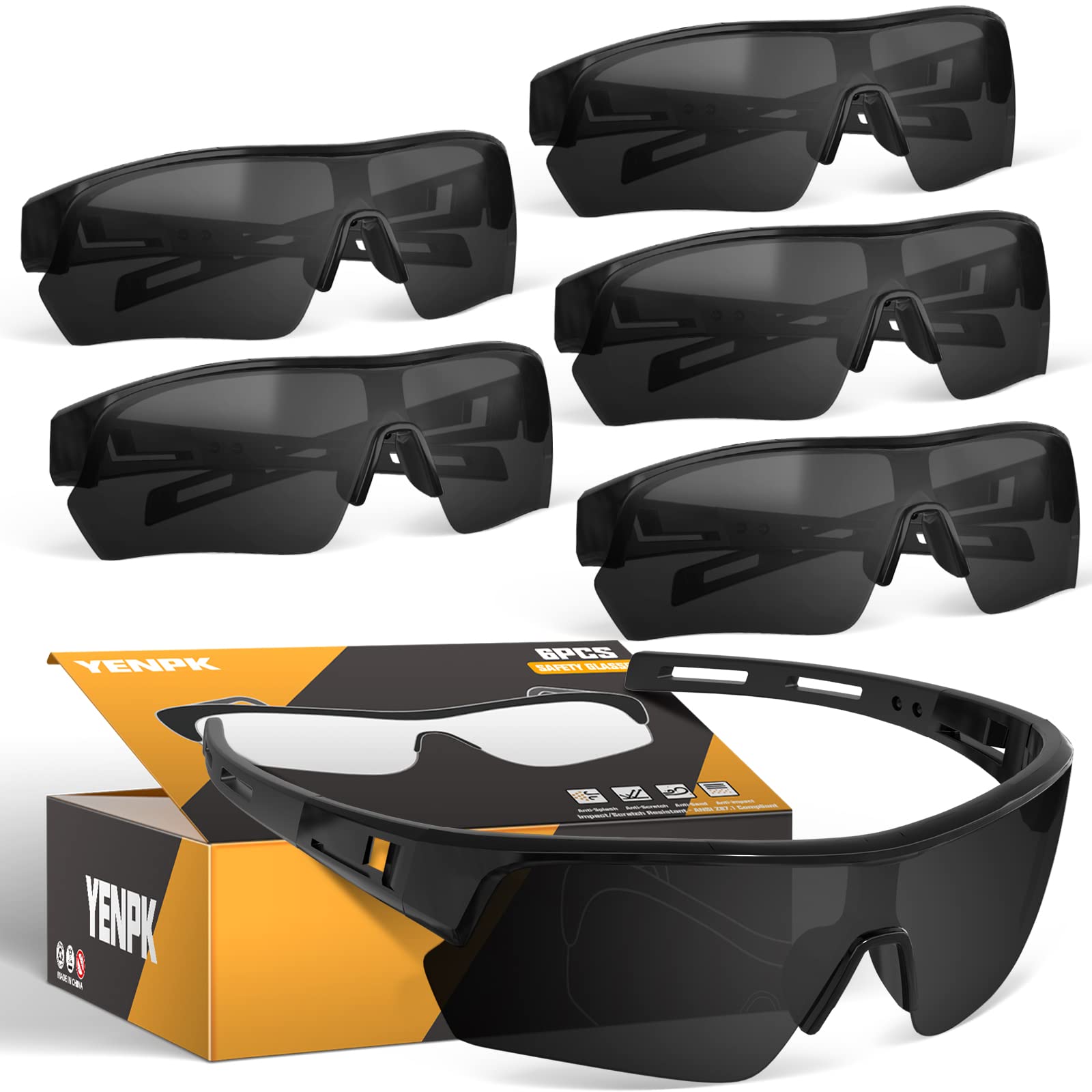 Gafas de seguridad tintadas para hombres, resistentes a arañazos e impactos, protección ocular (6 unidades, gris)