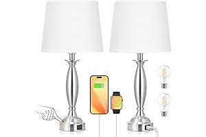 White Touch Activated Bedside Lamp Set of 2