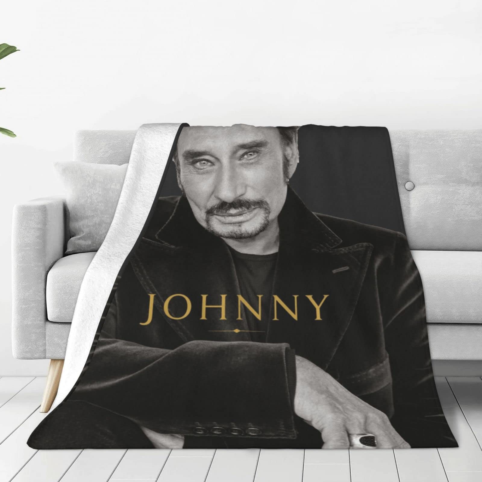Couverture Polaire Ultra Douce Johnny Hallyday – Microfibre Peluche 101,6 X 76,2 Cm – Style Rock Hiver