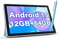 NOVOJOY Tablet Android de 10 polegadas com capa e tablet Stylus com porta USB Tablet Android 15 2.0GHZ 2MP + 8MP câmera dupla 6000mAh 12GB RAM (expansão de 4 GB + 8 GB) + 64 GB ROM 5Gwifi6 Tablets
