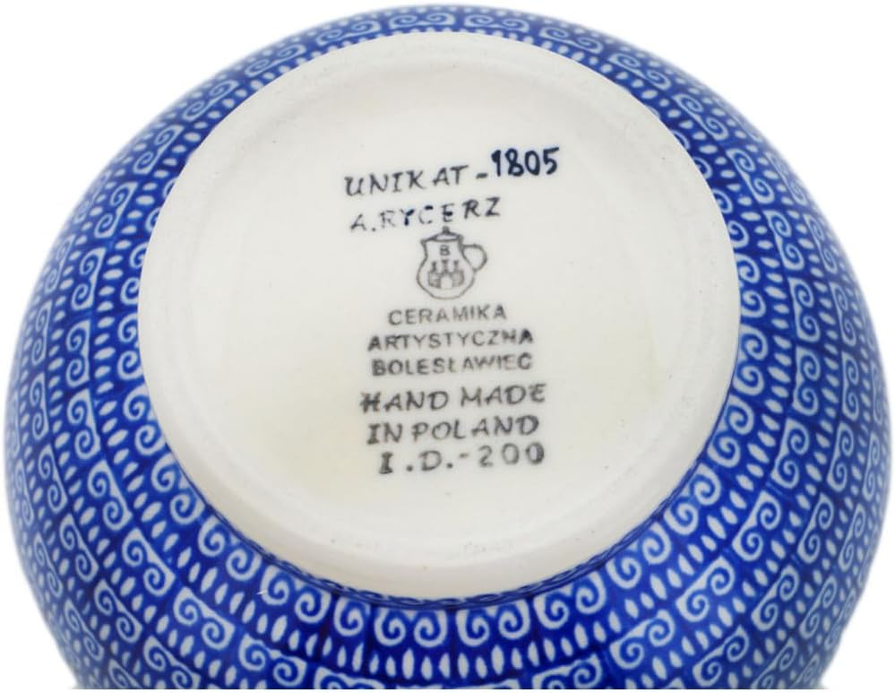 Polmedia Polish Pottery Vase UNIKAT - Gentian Wreath Pattern Handmade in Boleslawiec Poland by Ceramika Artystyczna + Certificate of Authenticity