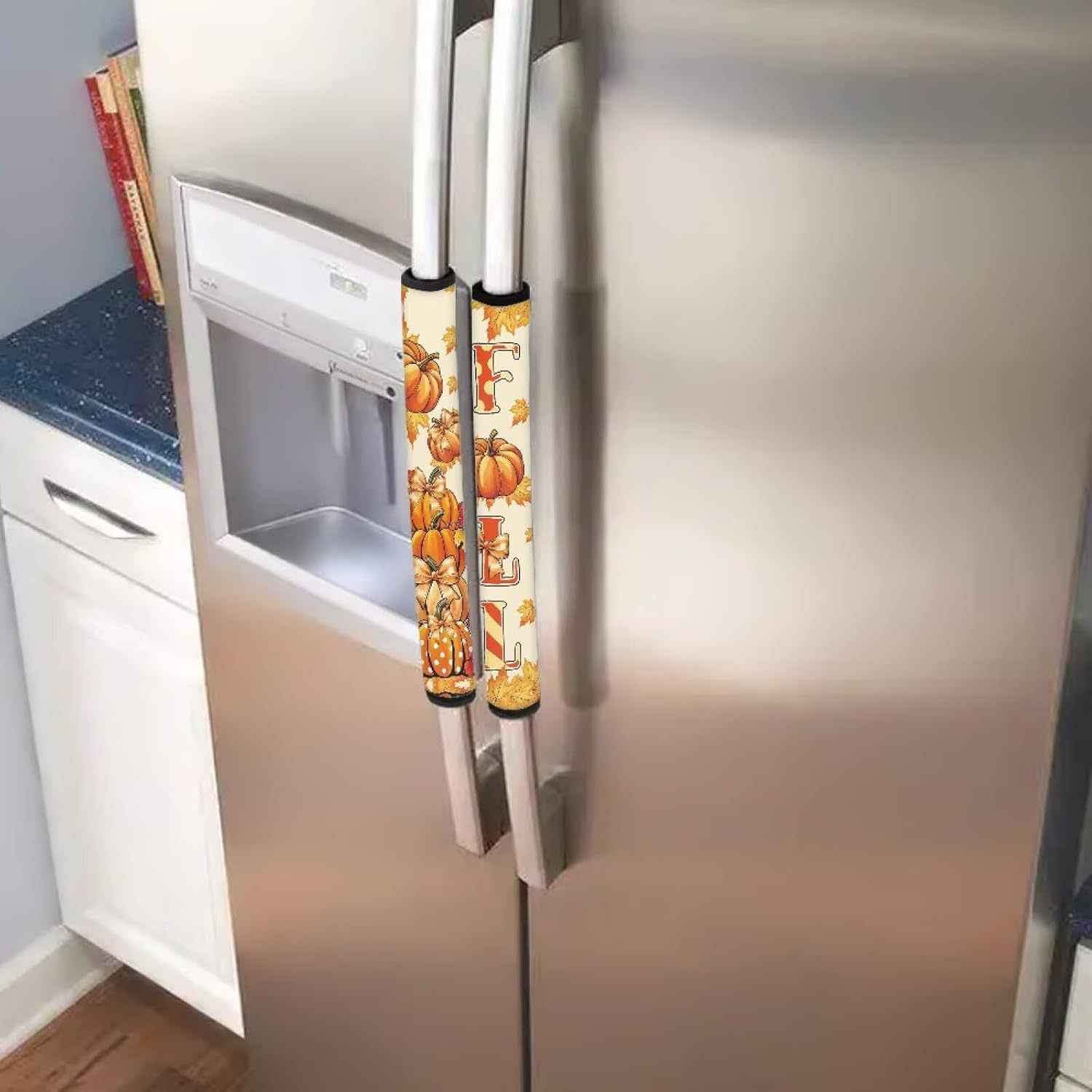 Fall Refrigerator Handle Covers Set of 6 Pumpkin Bow Kitchen Appliance Handle Covers Non-Slip Washable Fridge Door Handle Protector, Keep Off Fingerprints,Food Stains