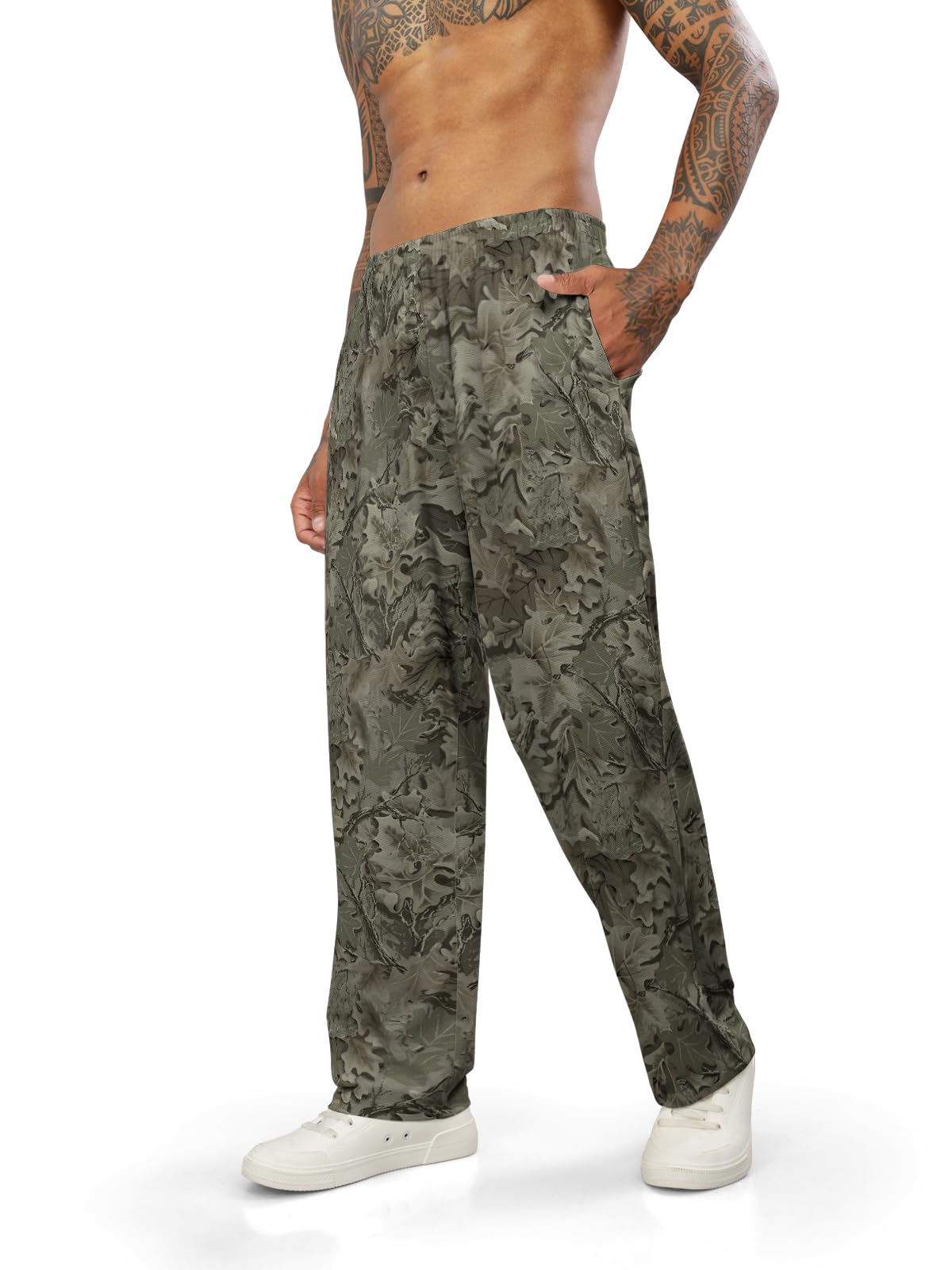 BULLMER Trendy Printed Cotton Blend Relaxed Fit Active/Casual Travel Wear Trackpants/Lowers for Men_Olive_X-Large