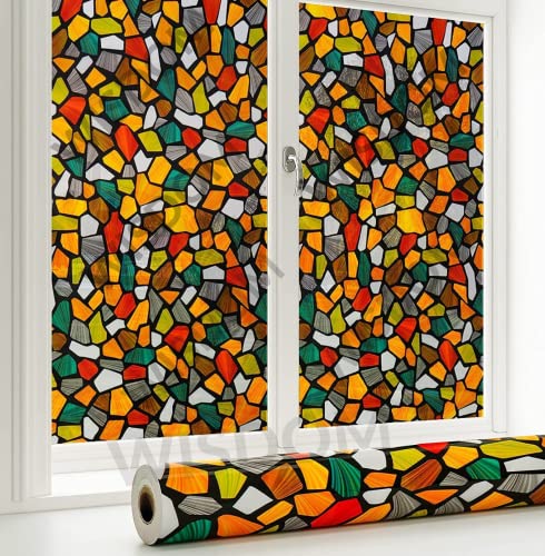 Image of WISDOM Privacy Window Film Frosted Glass Film Glass Film No Glue Anti-UV Window Sticker Non Adhesive for Privacy Office Meeting Room Bathroom Living Room (Stone Pattern, 12 x 80 inch)