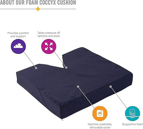 Miniatura 2 de DMI Cojín de asiento de coxis de espuma contorneada para silla o silla de ruedas, ayuda con el dolor de espalda de ciática, azul marino
