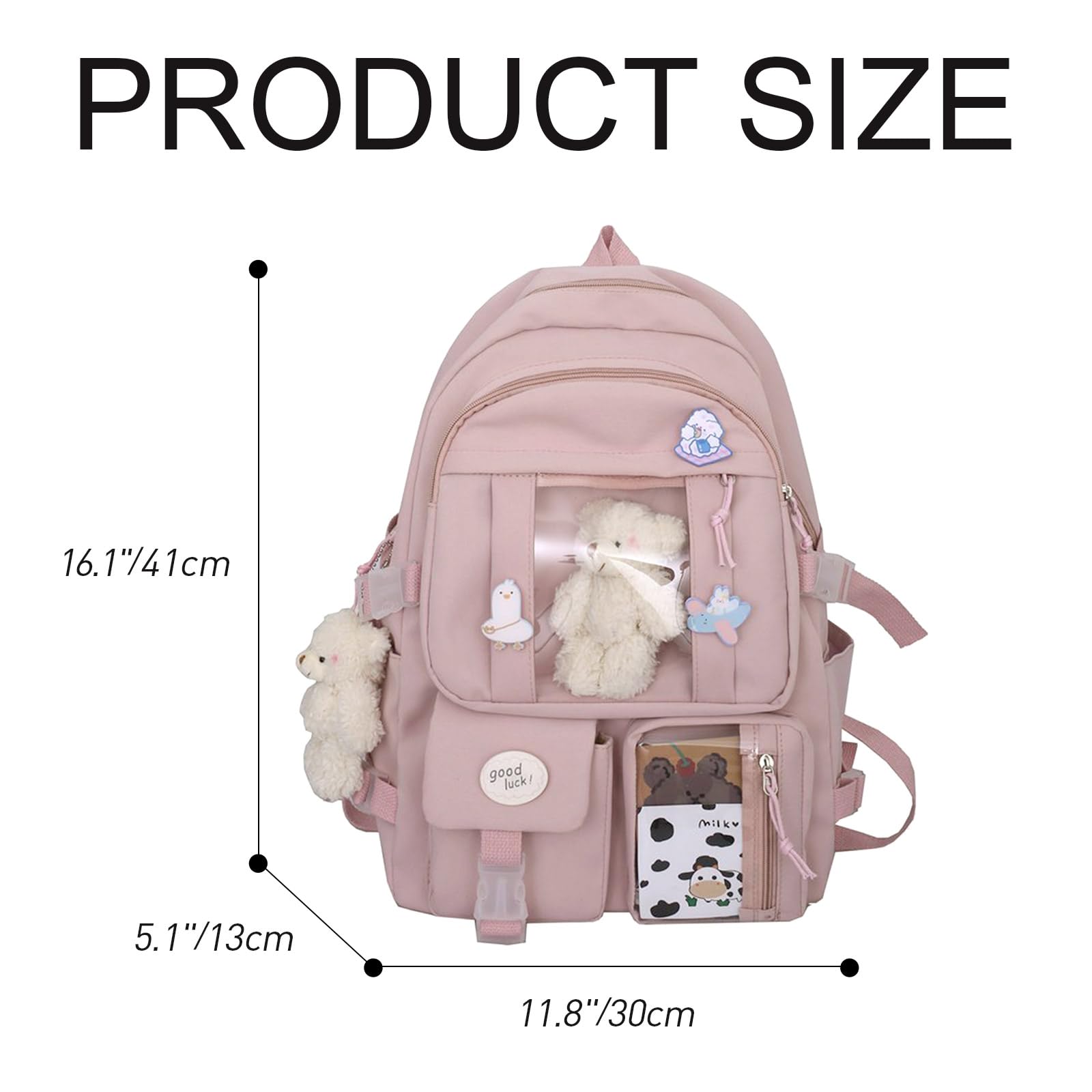 Sac à Dos D'école Kawaii pour Filles et Femmes,Joli Sac à Dos Esthétique avec épingle et Accessoires