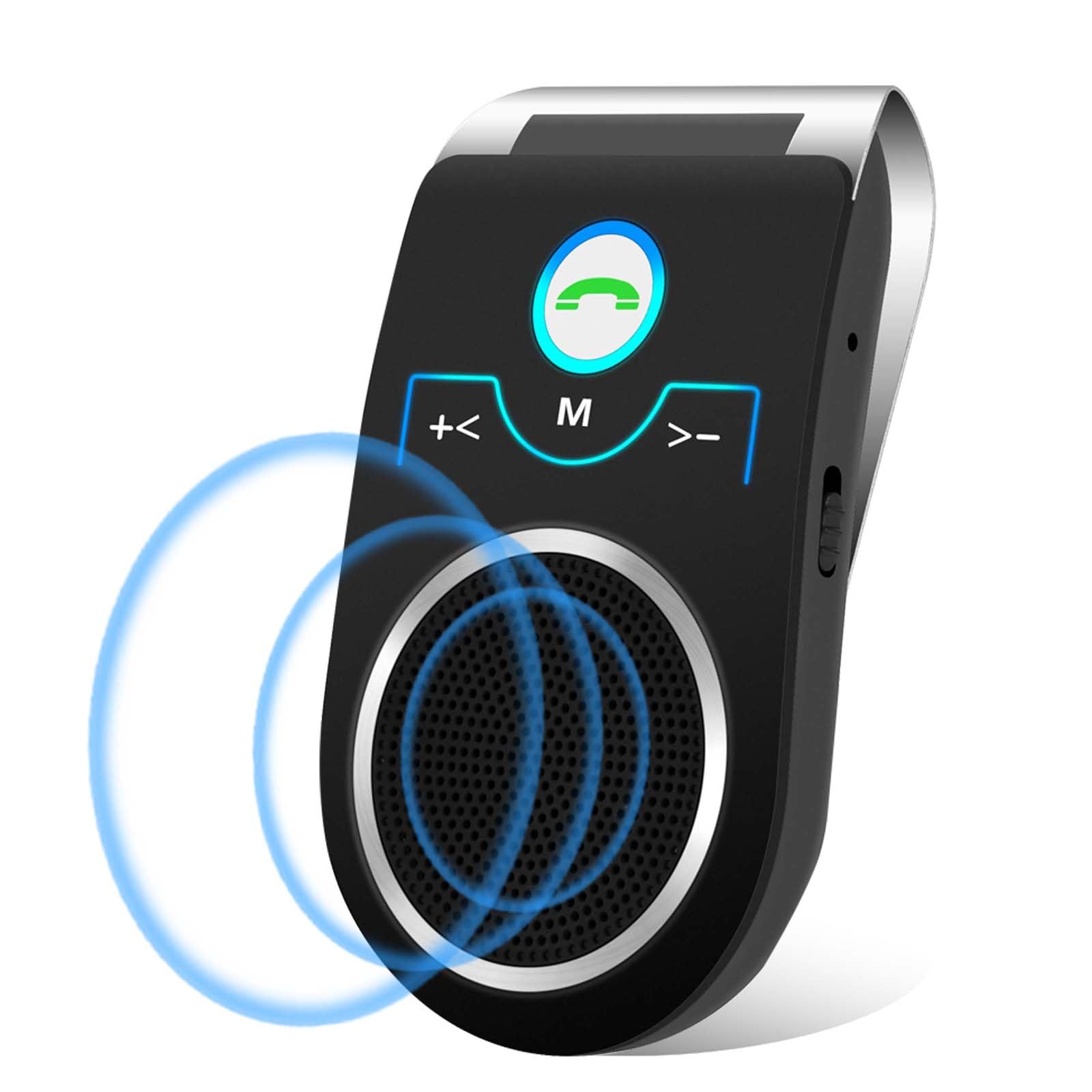 Manos Libres para Coche Bluetooth 5.0, Mini Manos Libres Inalámbrico con Siri y Google Assistant, Conexión de 2 Teléfonos Simultáneamente, Compatible con iPhone y Andriod para Llamadas y Musica