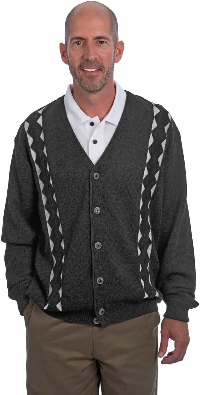 Alpaca Golf - Men's Retro Diamond V-Neck Golf Cardigan Sweater - 100% Baby Alpaca Wool