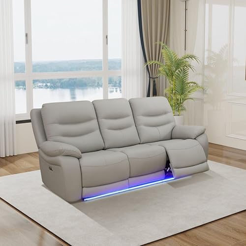 Miniatura 6 de Breathing Leather Recliner Couch Set, Power Reclining Sofa Set 3 Pieces Leather Sofa with Built in USB Port for Living Room(Light Grey)