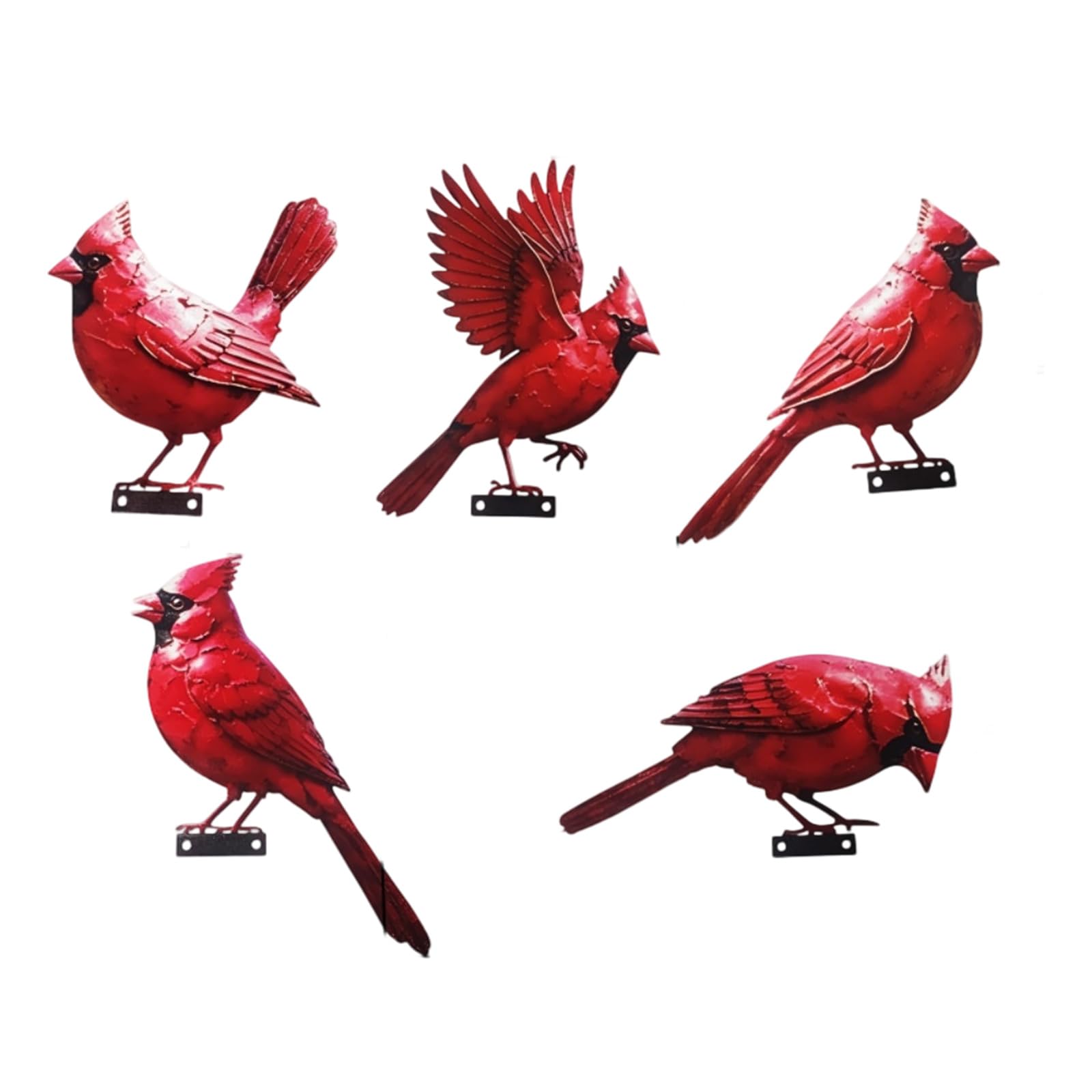 alloneslife Bird Fence Garden Decor Iron 5 Piece Ornament Set, Red Yard Statue for Patios, Borders, Flower Beds and Gardens