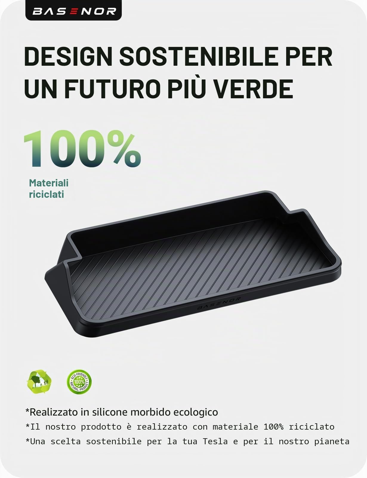 BASENOR 2025 2026 Tesla Model Y 2024-2026 Tesla Model 3 Portaocchiali da Sole per Console Centrale Scatola Portaoggetti Bracciolo in Silicone Scatola Portachiavi Porta Accessori Lnterno