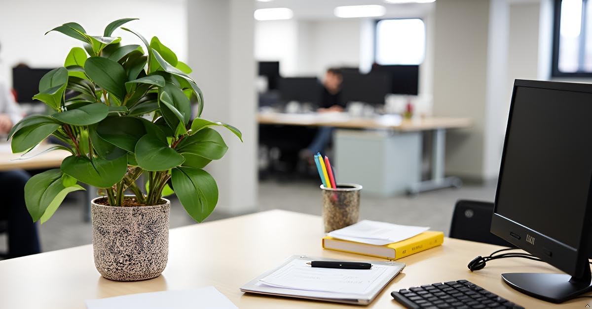 Indoor Faux Ficus Plant 13.5 inch Artificial Greenery in Rustic Cement Planter Realistic Dark Green Leaves with Textured Pot Maintenance-Free Small Fake Plant for Home Office Decor - Image 5