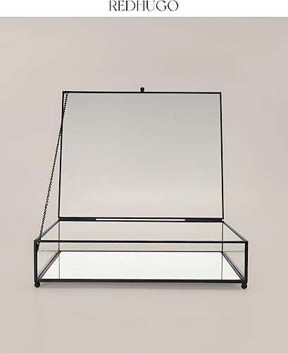 Miniatura 8 de REDHUGO Cajas grandes de vidrio para exhibición hechas a mano, fondo de espejo, joyero de vidrio con tapa, caja de cristal para baratijas, caja de