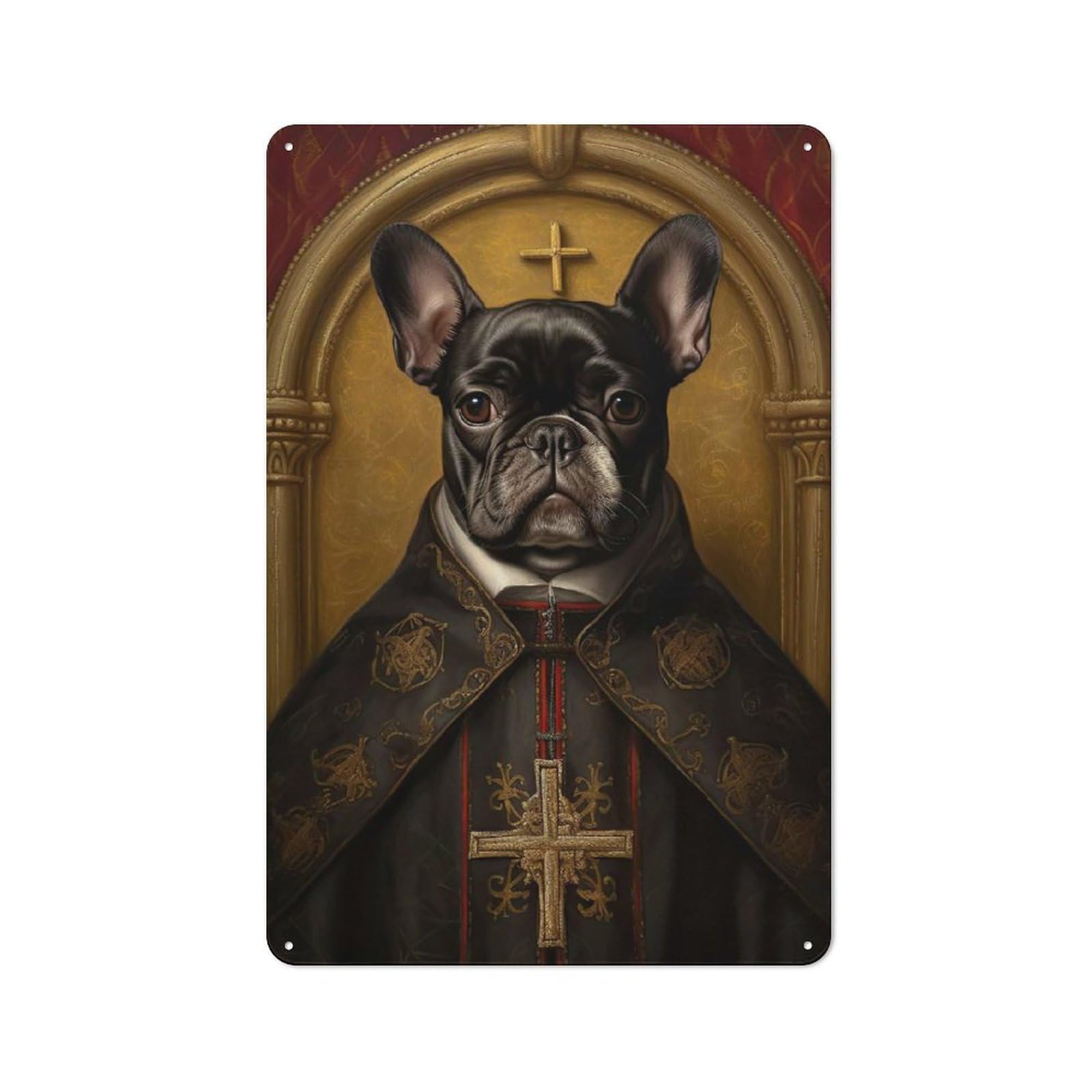 Junmoney Style-16 French Bulldog The Pope Rustic Tin Sign 30X20cm, Vintage Porch Wall Decor For Conservatory, Home Bar Or Utility Room