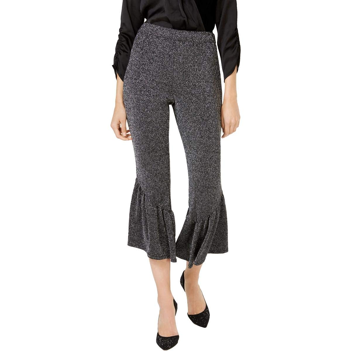 INC Womens Asymmetrical Ruffled Pants Silver 12