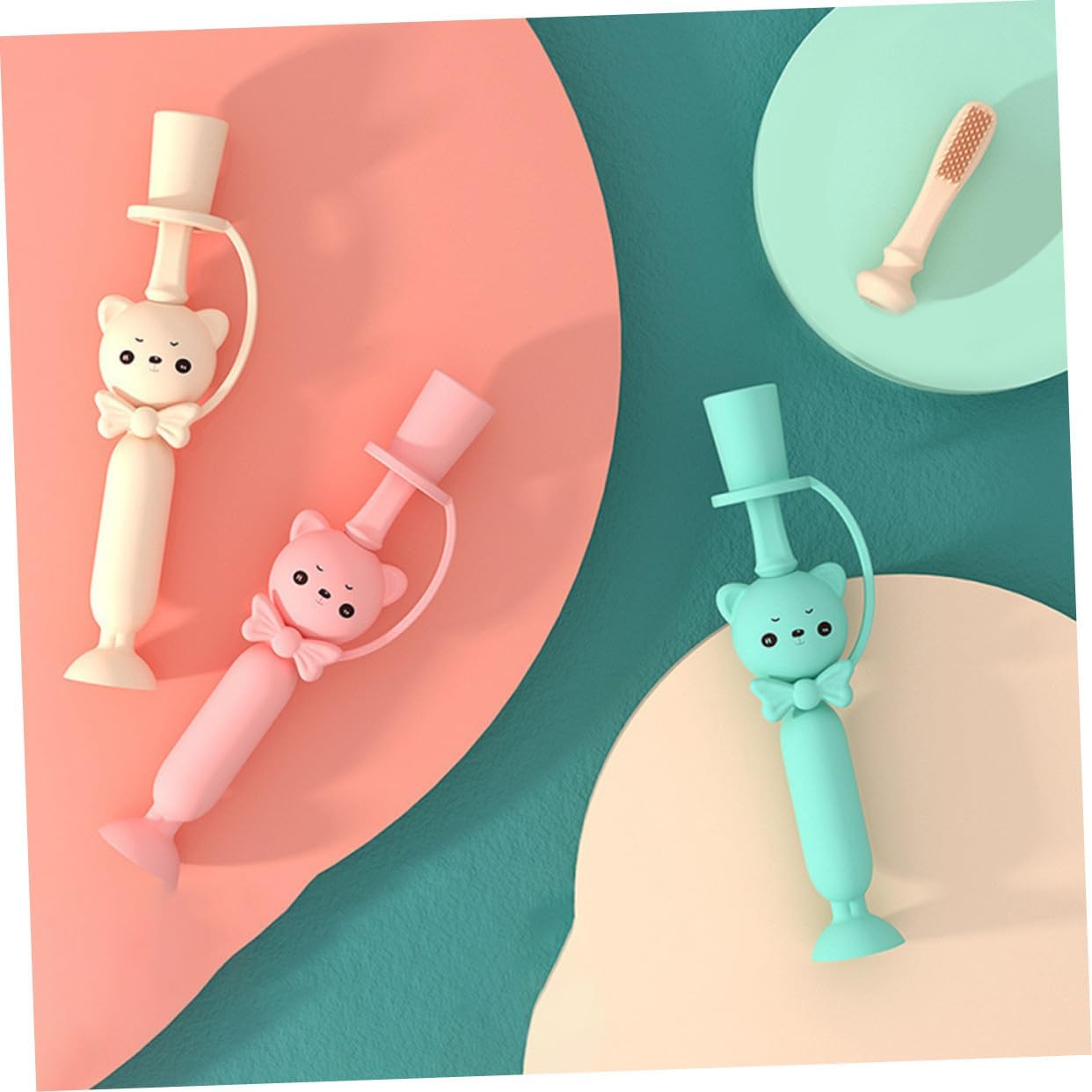 Silicone Toothbrush with Soft Bristles and Bear Handle for Oral Care Teething Pad to Sore Gums Safe Chewing Material Desktop Suction Cup Design Random Color Random Color