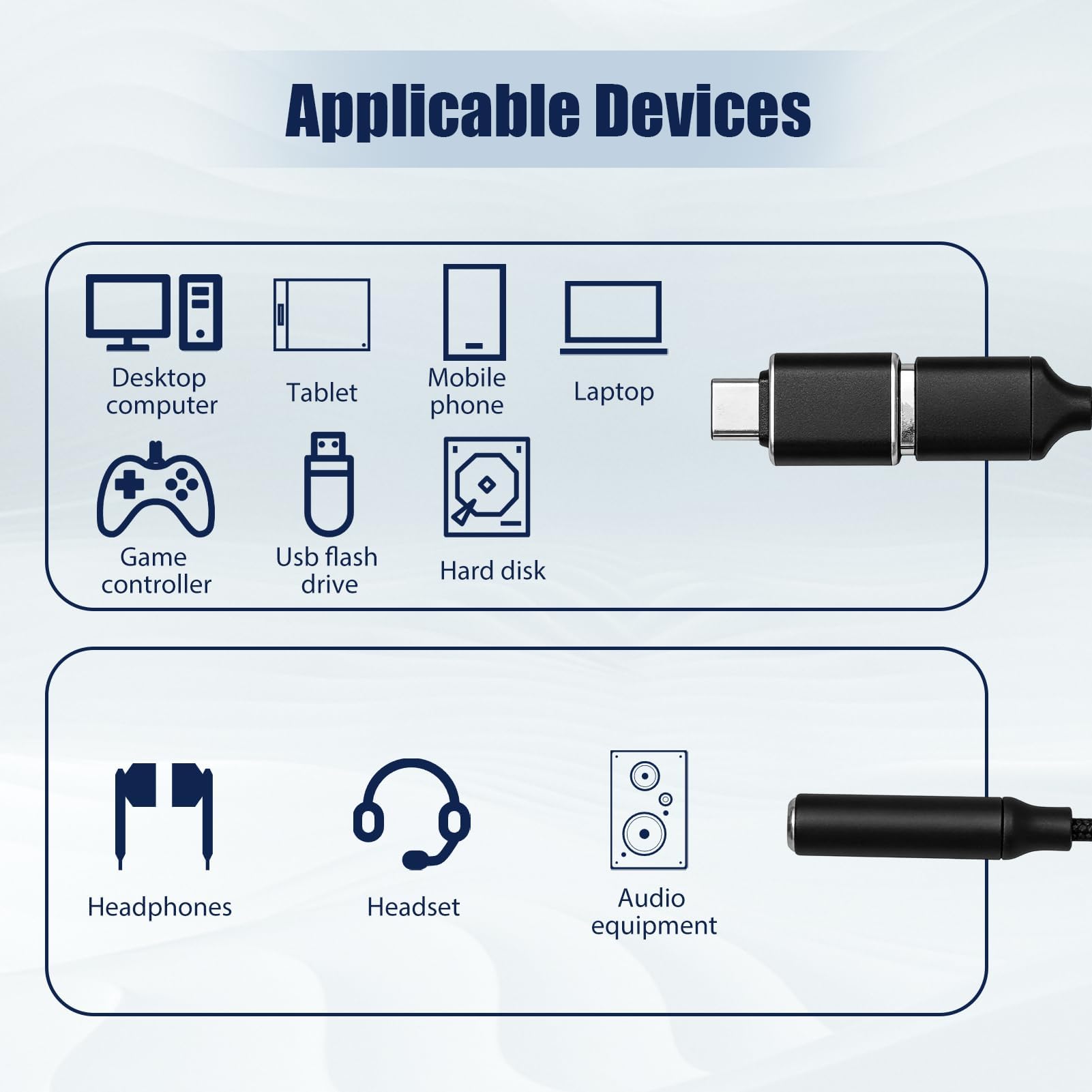 Adaptador de Audio USB a Jack 3,5mm 2 in 1, Tarjeta de Sonido Externa USB, Adaptador de Auriculares y Micrófono con Convertidor USB-B a USB-C, Plug and Play para PC Portátil Desktop - 5