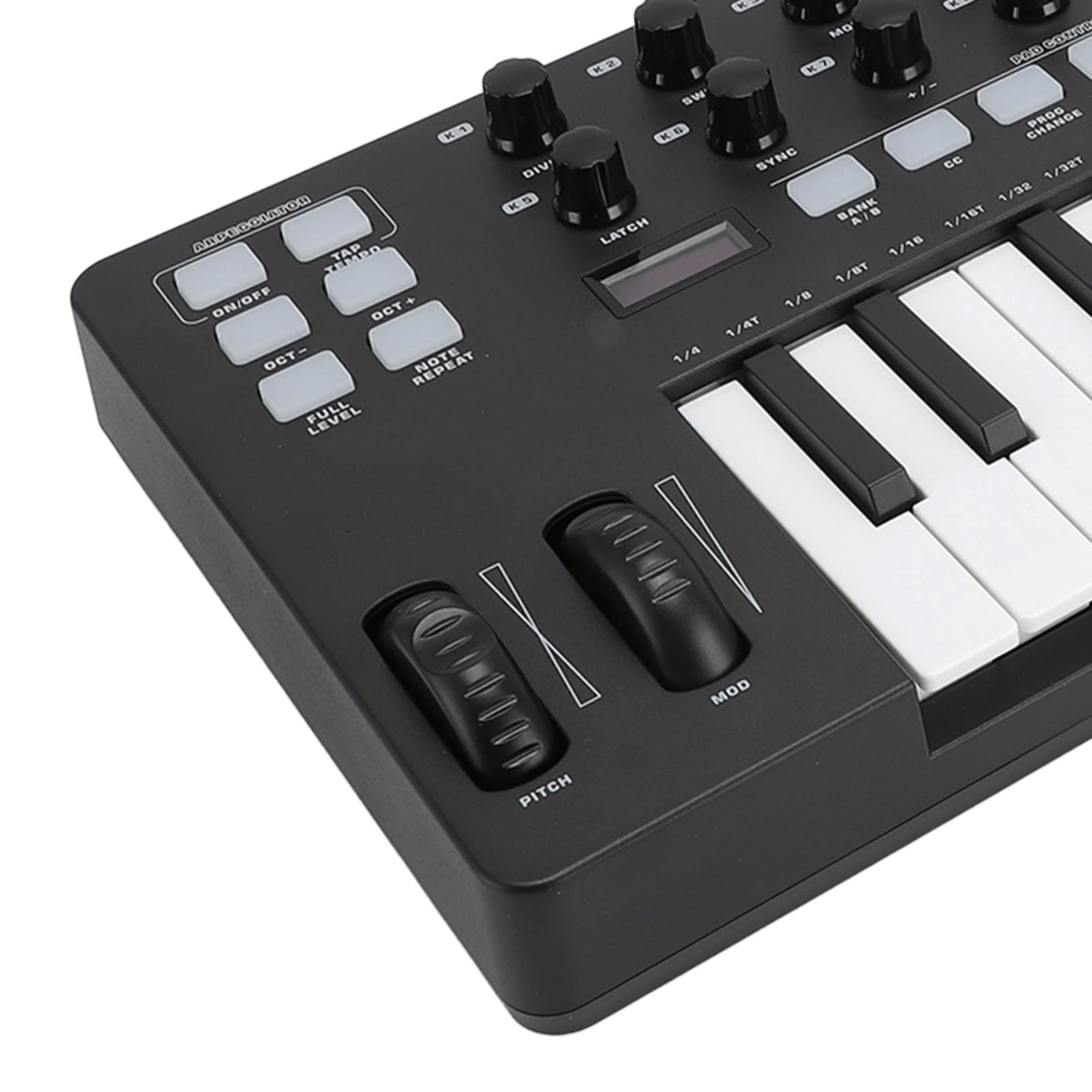 Fockety Controlador de Teclado Midi USB, Controlador Midi de 25 Teclas con Integración DAW Modo de Acordes Modo de Escala 8 Pads de Batería Retroiluminados Arpegiador 8 Perillas Software