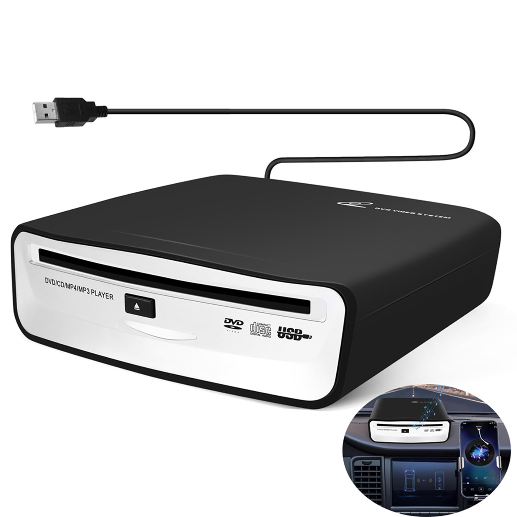 2X Lettore CD Esterno Portatile Universale per Auto, Si Collega alla Porta USB 'Auto, Laptop, TV per Android 4.0 e Versioni Successive Navigazione