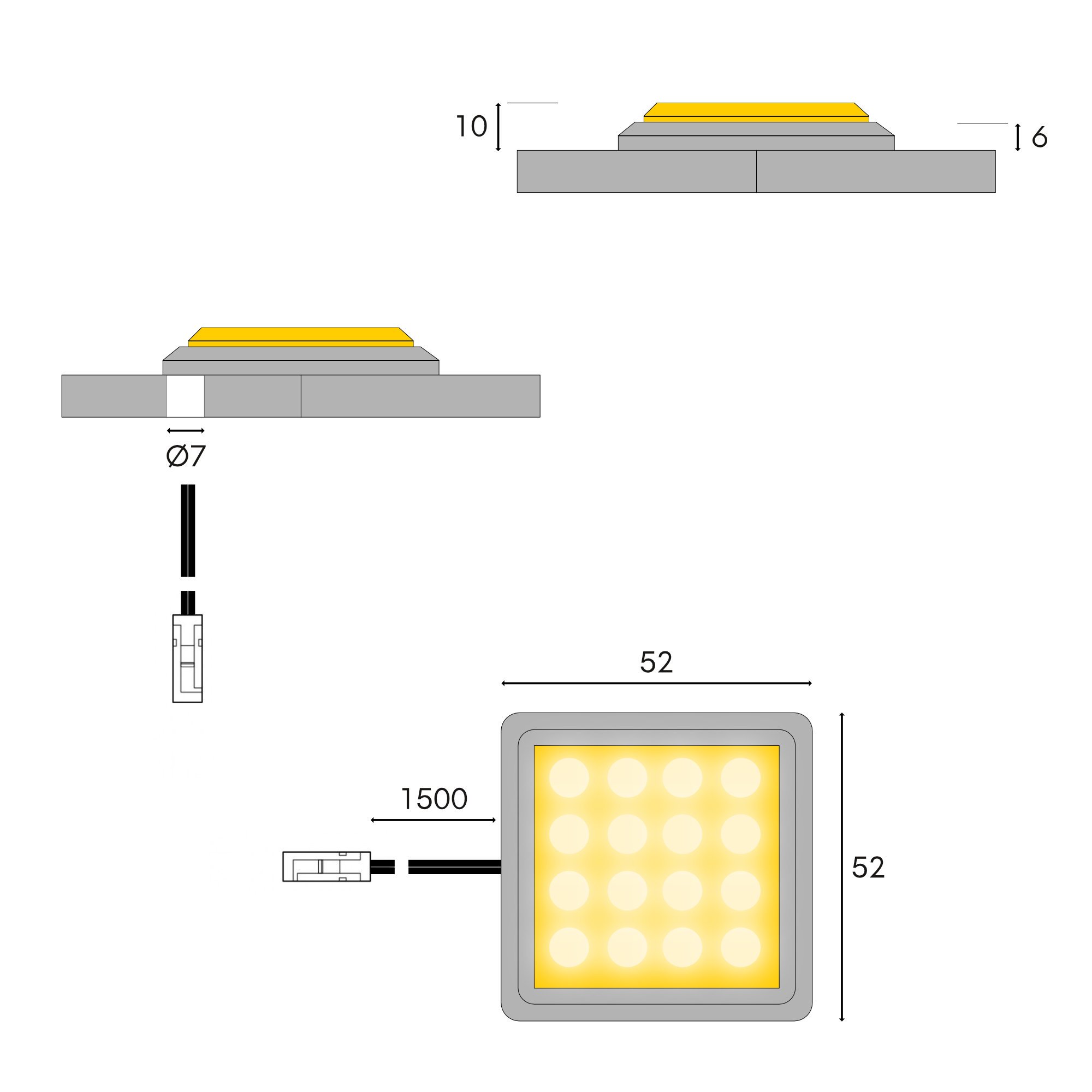 kalb Material für Möbel LED RGB Vitrinenbeleuchtung Quadratisch 5.2cm x 5.2cm Glasbodenbeleuchtung Möbelleuchte Schrankleuchte 2Watt SET, Auswahl:3er SET, Form:Quadratisch