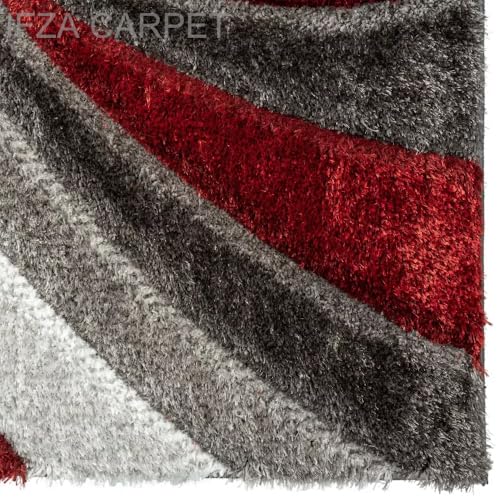 Image of Soft Shaggy Carpet 5x8 Feet - Ultra Plush, Non-Slip, High Pile 2 Inch Microfiber Rug for Bedroom, Living Room, Kids Room & Office - Modern Cozy Floor D�cor (RED Gray C)