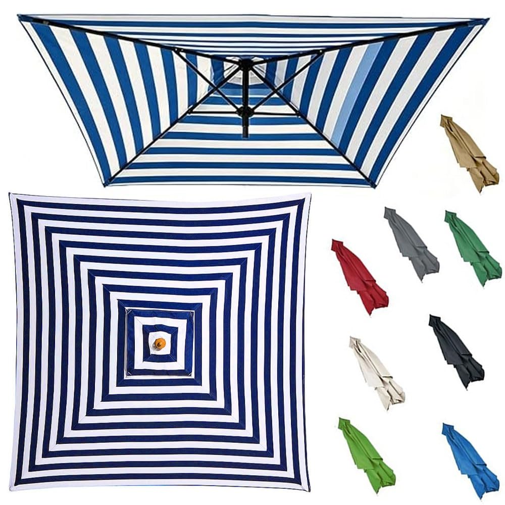 GJPXFR Square Umbrella Replacement Canopy, 6.5'x6.5' 8'x8' 10'x10' Patio Parasol Canopy 4/8 Ribs Umbrella Top Cover Replacement Fabric For Yard Market(Striped,2x2m/6.5x6.5ft)