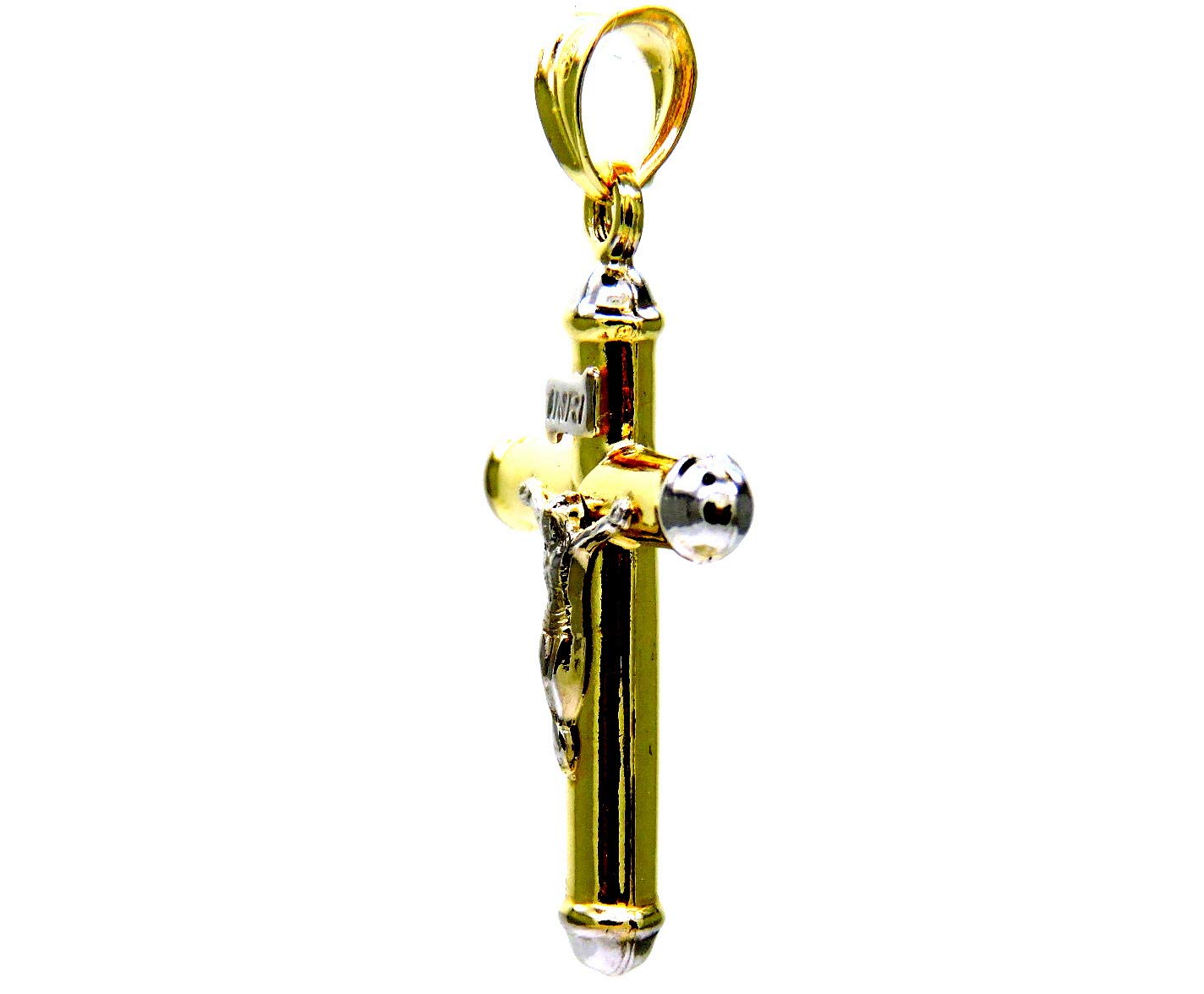 Ciondolo da Uomo in Oro Giallo e Bianco 18Kt (750) Pendente Religioso Croce Cristo Cappucci Bicolore