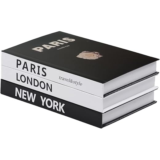 3 Pieces Fashion Decorative Book，Hardcover Modern Decorative Books Stacked Decorations Decor Books for Home Decor Bookshelf Coffee Table Display Shelves Living Room (New York/Paris/London)