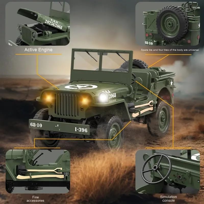 Image of JOYJAY Remote Control Truck, RC Willys Military Jeep Car 1 /10 Scale with Rechargeable Battery 2.4Ghz 4x4 Off-Road Remote-Control Crawler Vehicle for Boys Adult, Birthday Gift