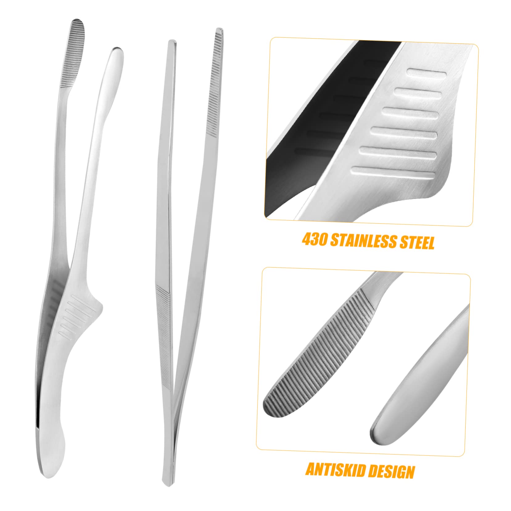 Garneck 2pcs Stainless Steel Barbecue Tongs Food Clips and Bread Grippers for Bbq Grilling and Buffet Serving Comfortable Grip with Design