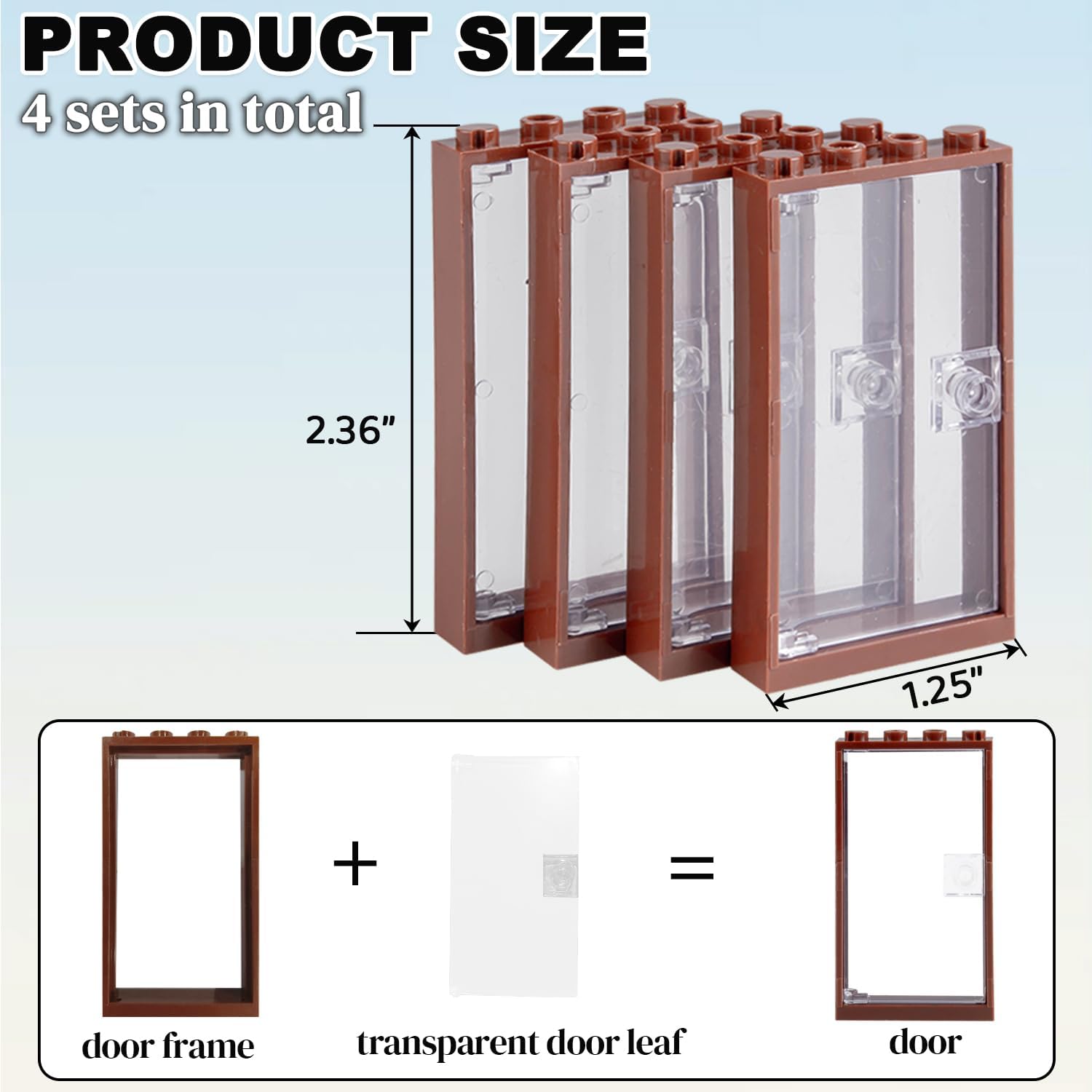 Doors Building Block Parts Toy, MOC Creative Building Block Decoration Accessories Compatible with Classic Bricks for 3+ Years, 4 Pieces(Brown)