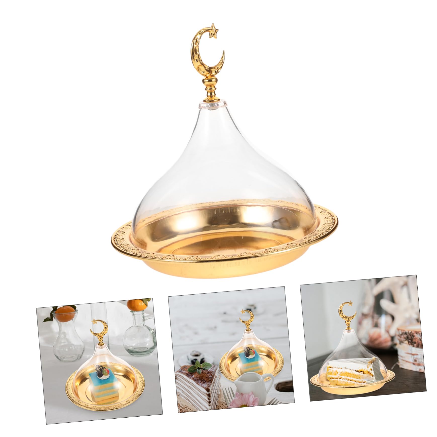 Zinklegierung Kuchenplatte mit Acryldeckel 1 Satz | Gold, Elegant, Dekorativ, Praktisch, Leicht zu Reinigen, für Hochzeit und Viele Anlässe