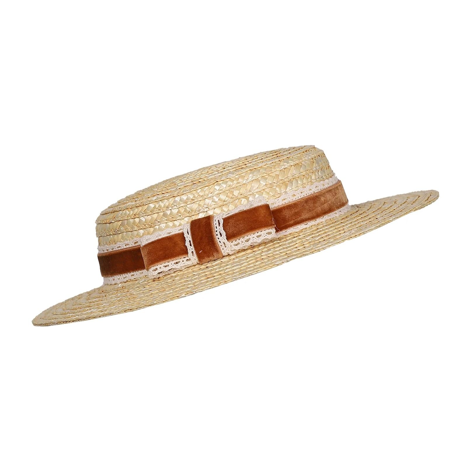 Sombrero Paja Sombreros de Paja Verano for Mujer, Sombrero Vintage ala Corta for Iglesia, Tocado Fiesta té con Cinta Ganchillo
