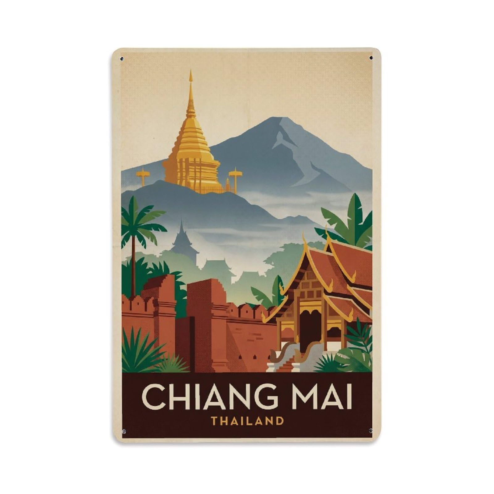 Travel Retro Thailand Chiang Mai Metal Tin Sign Plaque Wall Decor for Cafe, Club Bar, Office, Garden Metal Poster 8x12Inch