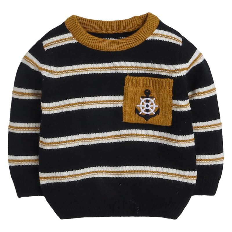Yellow AppleKids Woolen Warm Sweater Full Sleeve with Round Neck for Boys 23211