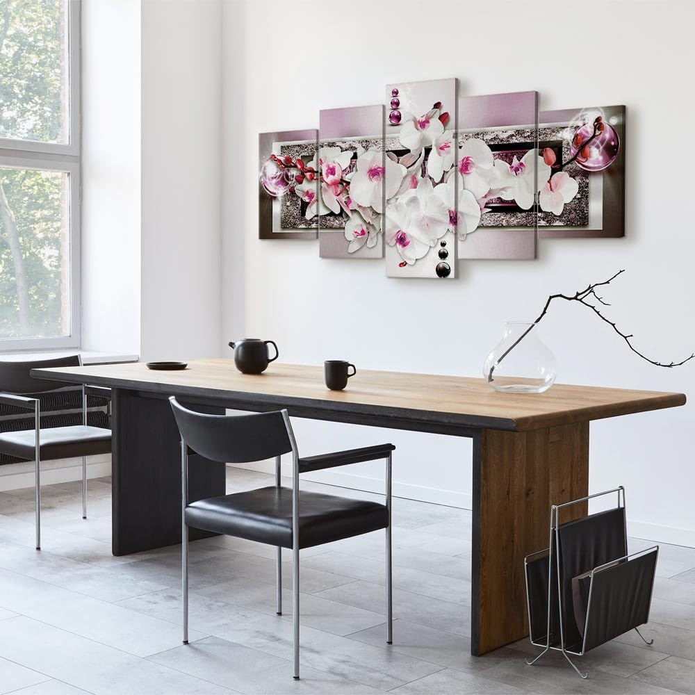 B&D XXL - Leinwandbild Abstrakt Blumen, 225x112 cm, 5-teilig, Schlafzimmer | Hochwertige Leinwand, sofort aufhängbar, ideal fürs Wohn- oder Schlafzimmer, wasserfest und lichtecht, langlebig, stilvoll