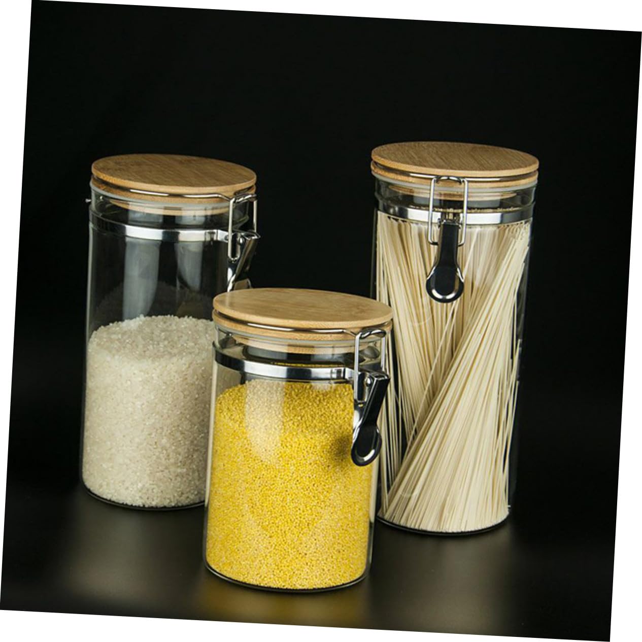 Barattolo in Vetro con Chiusura Stagna Acciaio Resistente Contenitore Sigillato con Coperchio in Bamboo e Clip in Acciaio Vasetto per Conservare Caffè Tè Zucchero e Spezie in