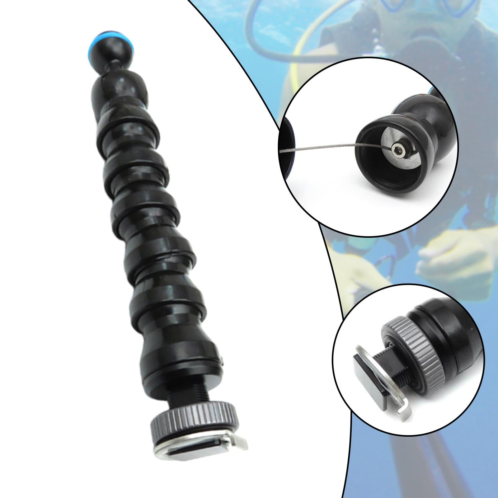 Oshhni Brazo de luz para cámara subacuática, Cabezal de Bola para fotografía de Buceo, para cámara de acción, Jaula de Buceo, Brazo de lámpara Flexible, 6 Articulaciones