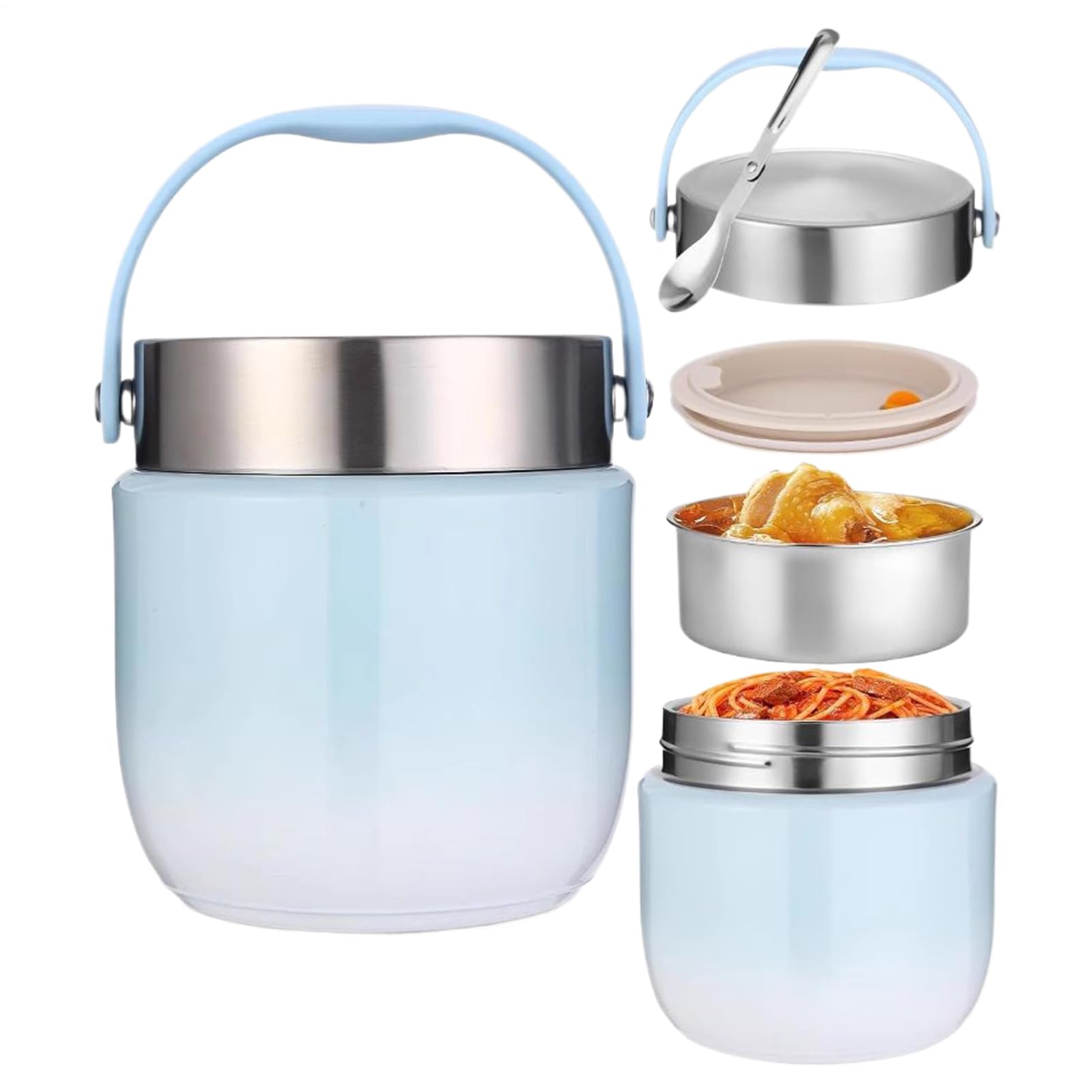 Contenedor Térmico Para Almuerzo Caliente Tarro Térmico Antifugas 1200ML | Fiambreras Térmicas para Comida para Picnic Playa Camping Viaje Oficina Escuela y