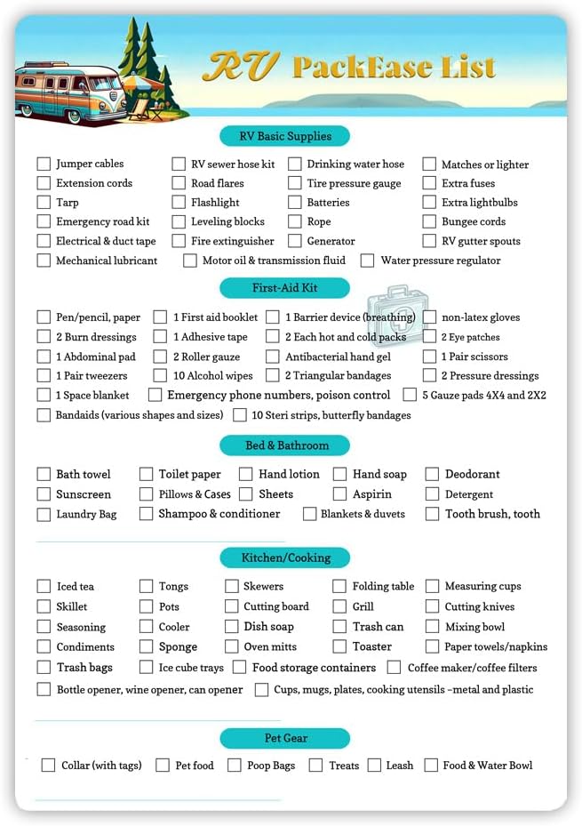Laminated RV Packing Checklist – Double-Sided & Erasable, A4 Size Laminated RV Packing Checklist – Double-Sided & Erasable, A4 Size