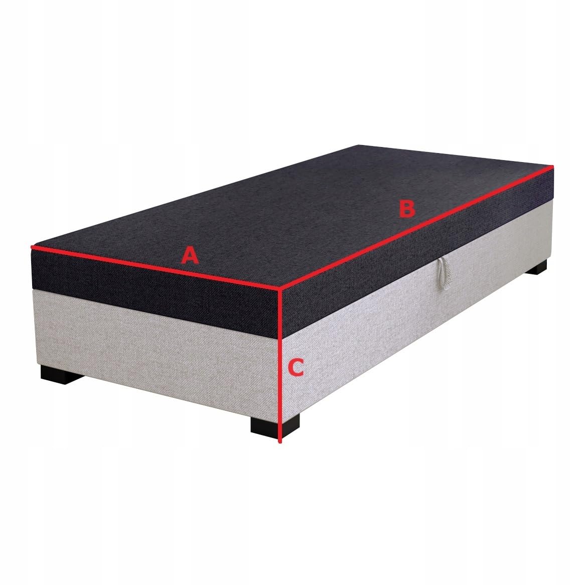 Boxspringbett Iwo 90x195x38 cm mit Schaumstoff Matratze, Bett mit Matratze, Polsterbett mit Bettkasten, Gepolstertes Einzel Bett, Schlafsofa - Schwarzweiß