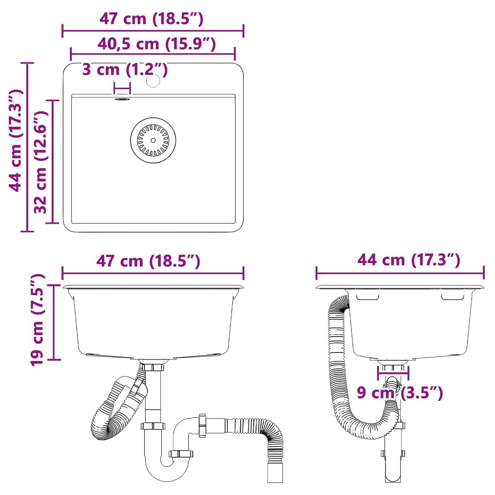 vidaXL Lavabo 80% Cuarzo y 20% Resina 470 x 440 mm Beige
