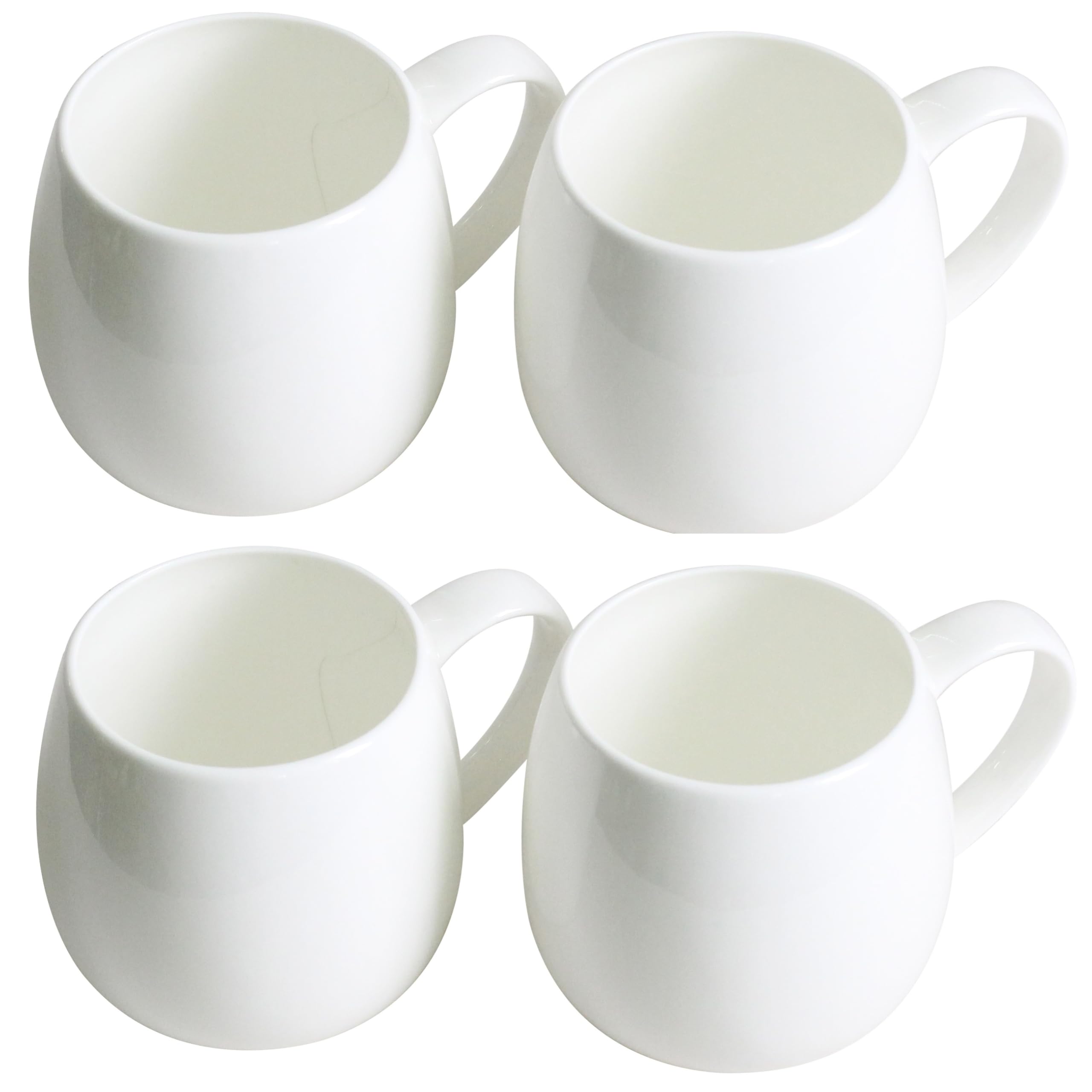 Tazas de café y té de porcelana blanca, paquete de 4 unidades, tazas grandes de 420 ml, duraderas y aptas para lavavajillas, tazas de café blancas brillantes y tazas de té blanco