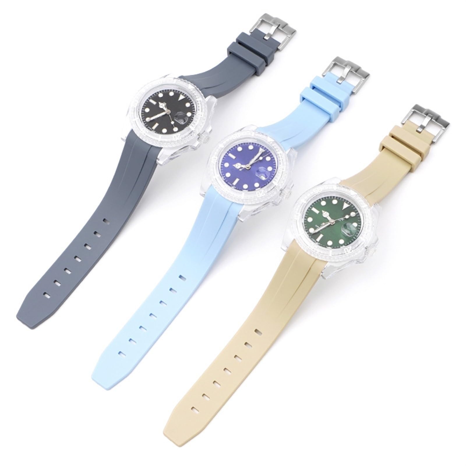 Correa de Repuesto para Reloj, Correa de Goma Curvada sin Espacios para Hombres y Mujeres, Correas de Reloj de 20mm, 21mm y 22mm, Hebilla Plateada, Dorada, Rosa y Negra