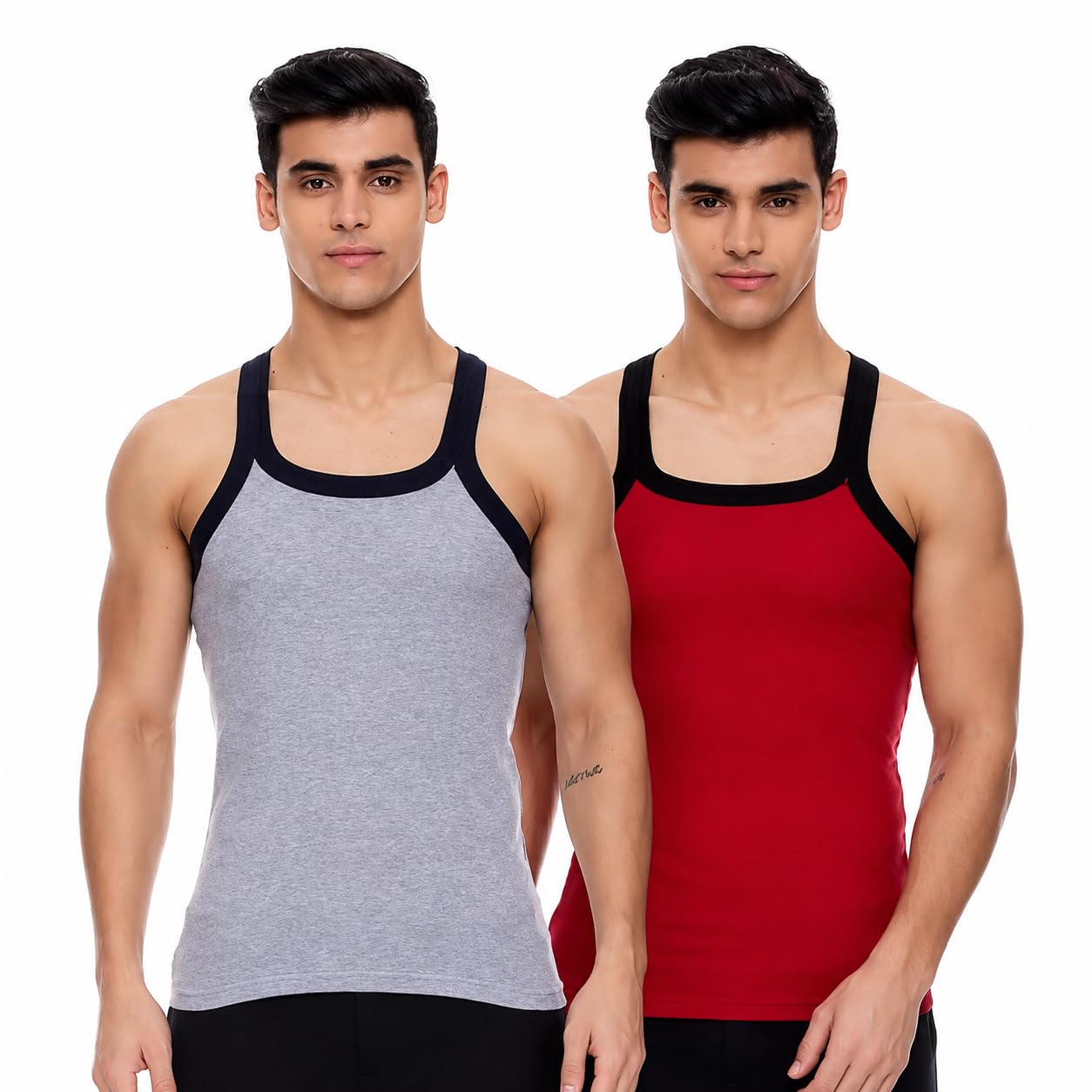 Men's Gym Vest Pack of 2, Grey & Red with Contrast Straps-picture-54